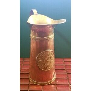 Vintage Copper & Brass Pitcher Aztec Mayan Calendar 9"x8.5"x4.25